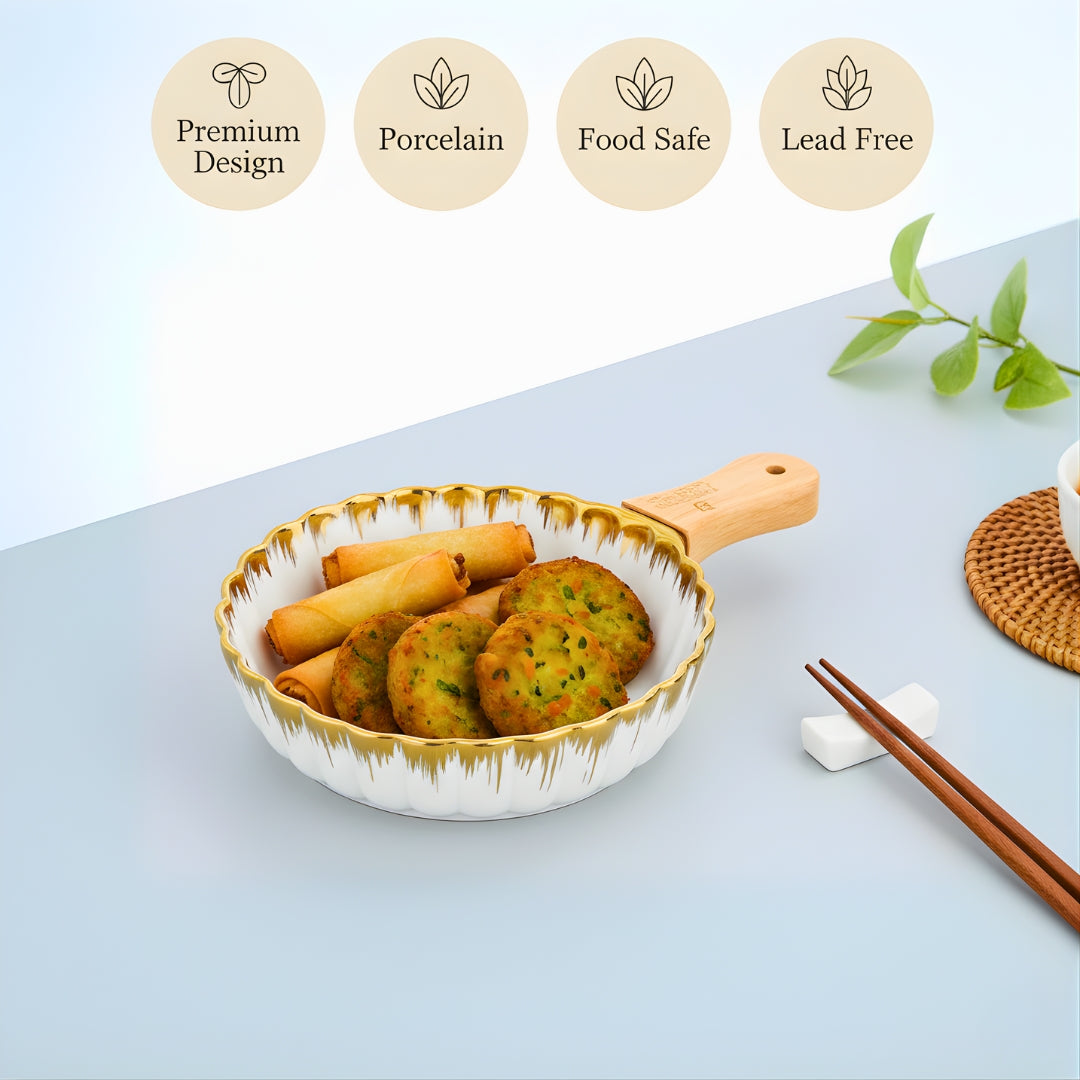 Swasha Porcelain Single Handle Round Serving Platter – Set of 2