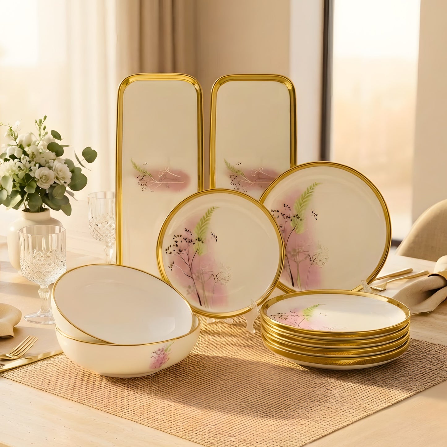 Swasha Porcelain snacks set of 10 Pieces | Tableware | For Personal Use and Gifting