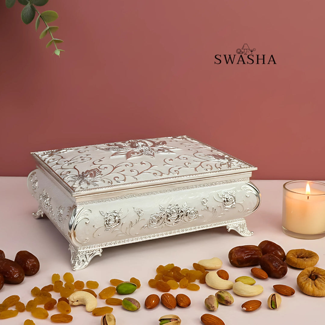 Swasha German Silver Dry Fruits Box