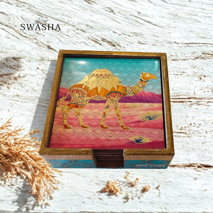 Swasha Wooden Table Coasters – Set of 6 with Glossy Resin Finish