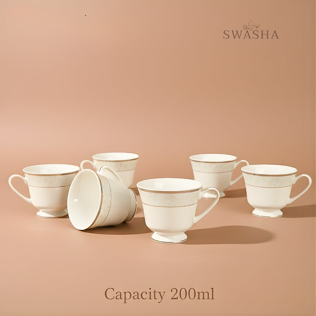 Swasha Porcelain Tea & Coffee Cup Set of 6