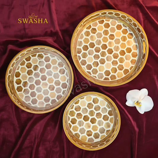 Elegant Round MDF Serving Tray Set – Swasha Designer Wooden Trays (3 Sizes)