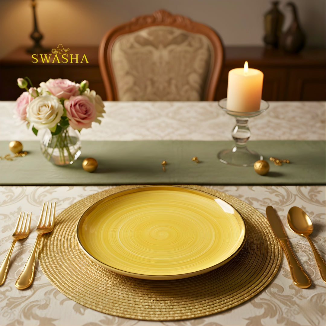 SWASHA Porcelain Dinner Set of 28 Pieces | Tableware | Dinnerware (Glossy Yellow)