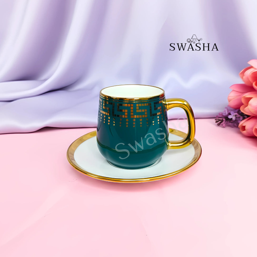 Swasha Premium Ceramic Cup & Saucer Set – 6 Cups and 6 Saucers (250ml)