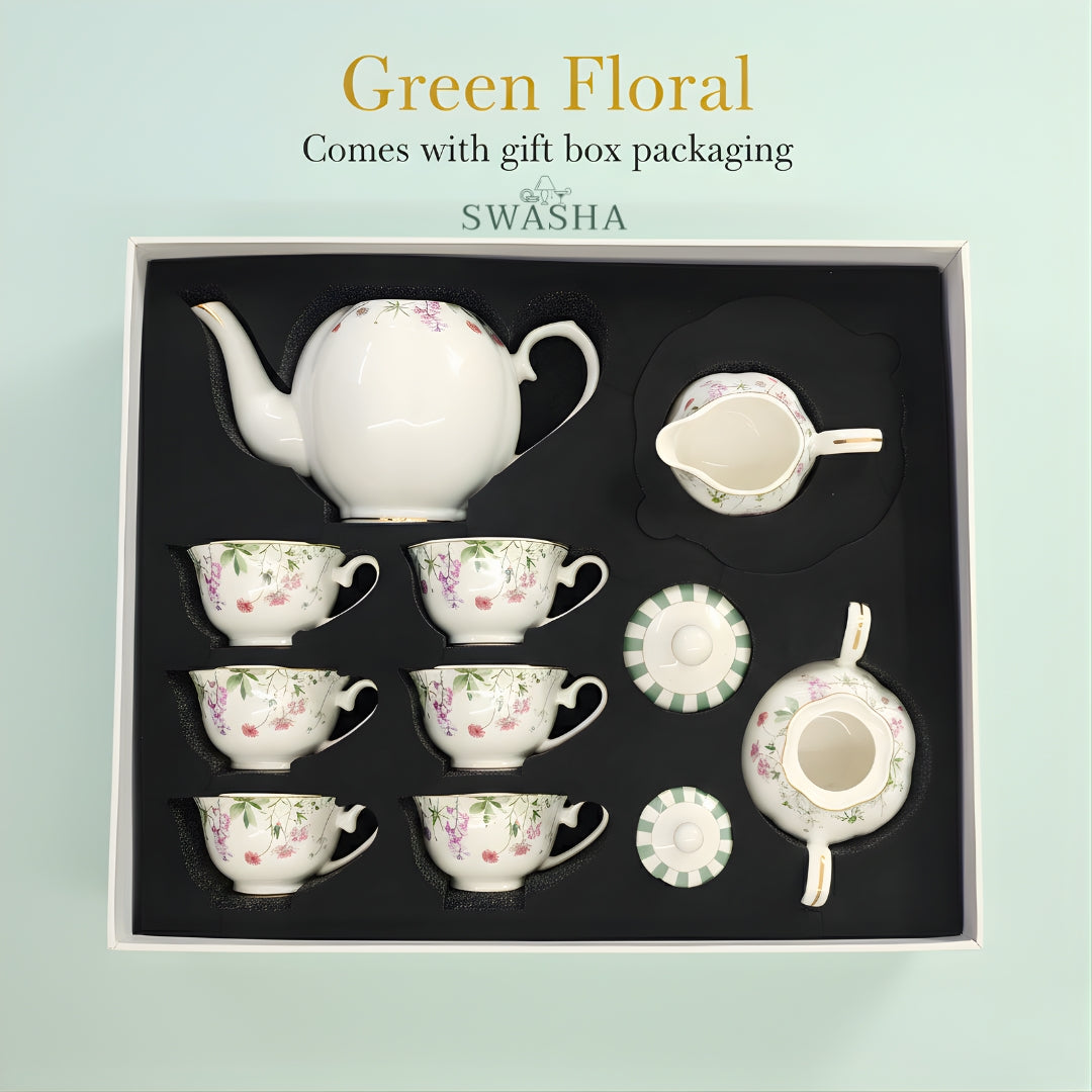 Green Floral Vintage Tea Set