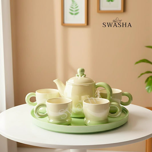 Revolving Tea Set – Porcelain Kettle & 6 Cups