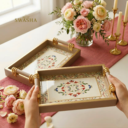 Swasha Designer Serving Trays Set of 2 | Luxury Home Decor & Gifting