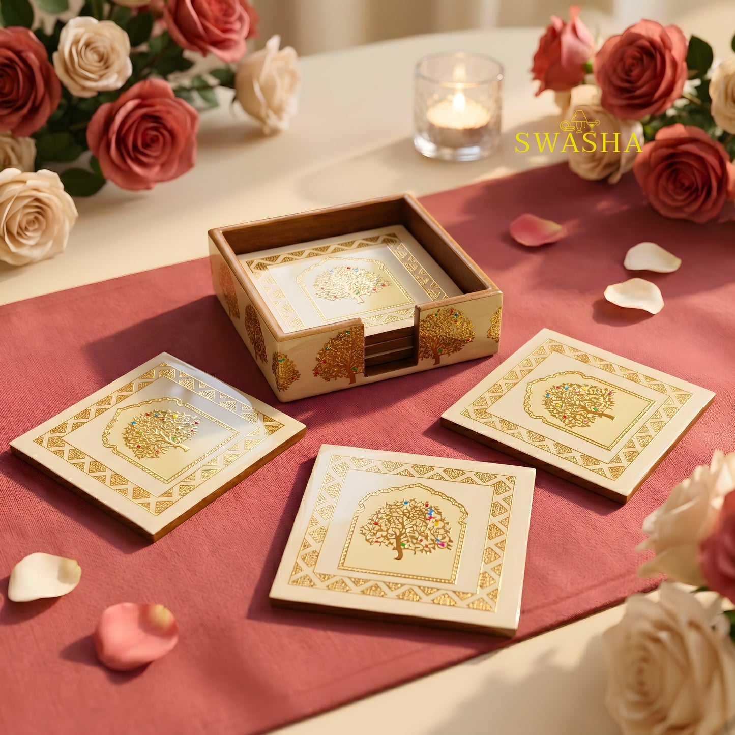 Swasha Resin Coasters Set of 6 - Square MDF Drink Coasters