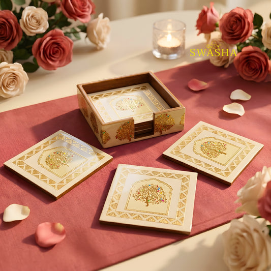 Swasha Resin Coasters Set of 6 - Square MDF Drink Coasters