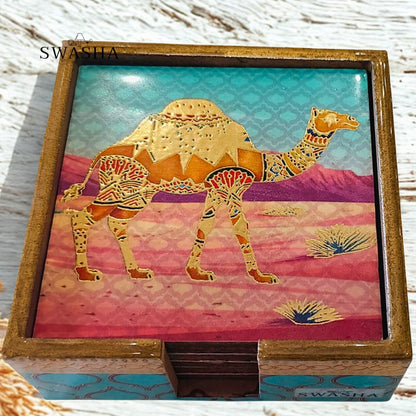 Swasha Wooden Table Coasters – Set of 6 with Glossy Resin Finish