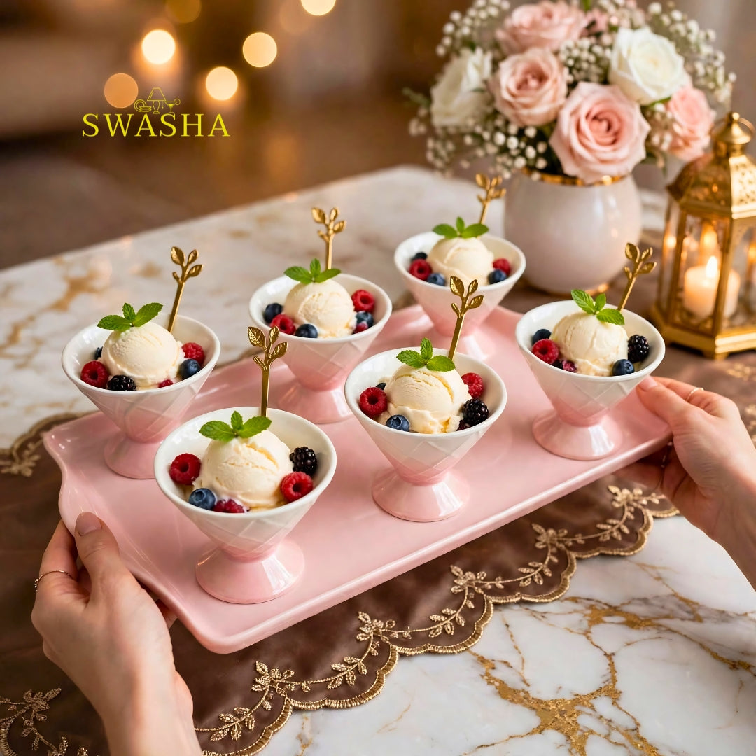 Pink Ombre Ice Cream Set 6 Pcs | With Tray Spoons | Swasha