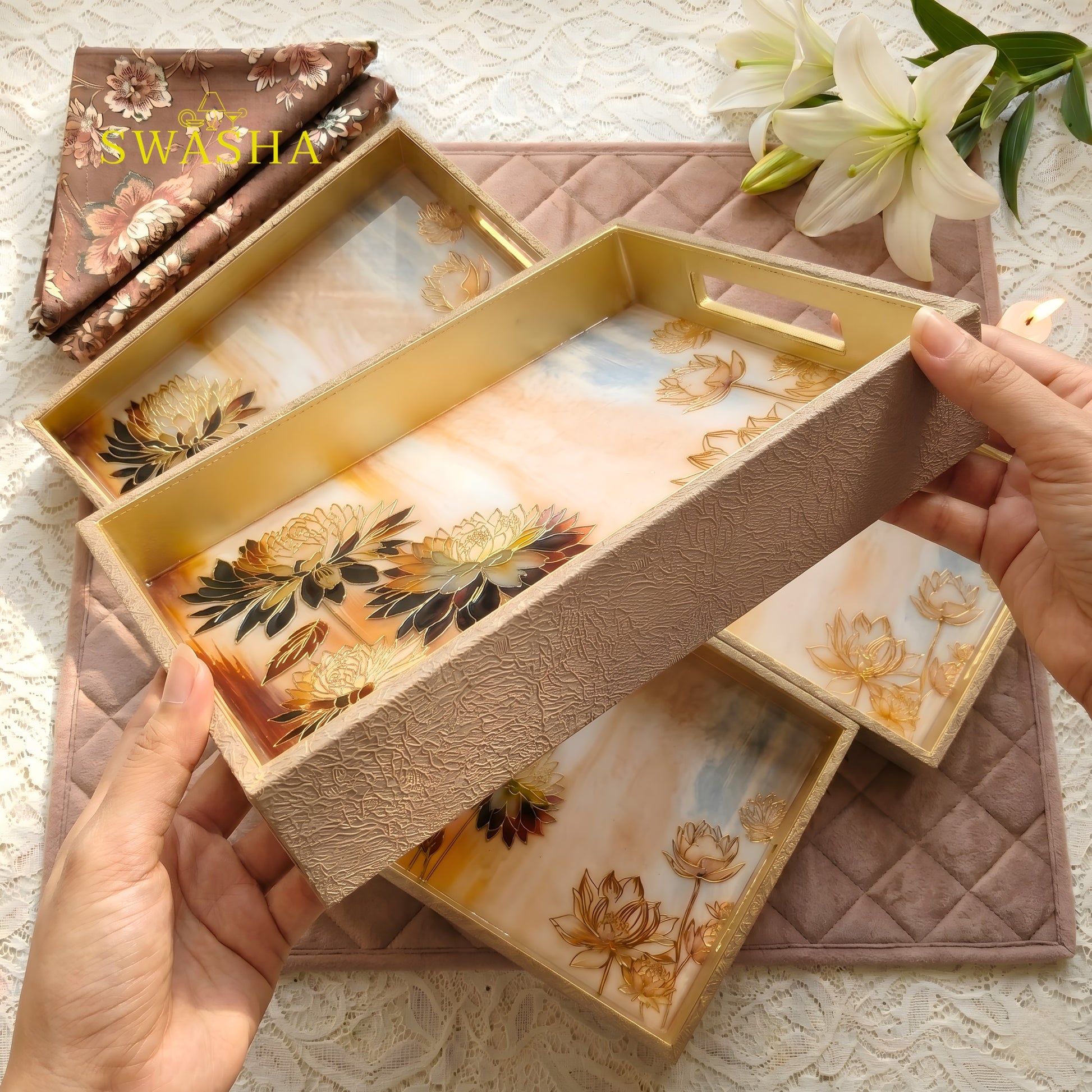 Swasha Leatherite Serving Tray Set of 3 