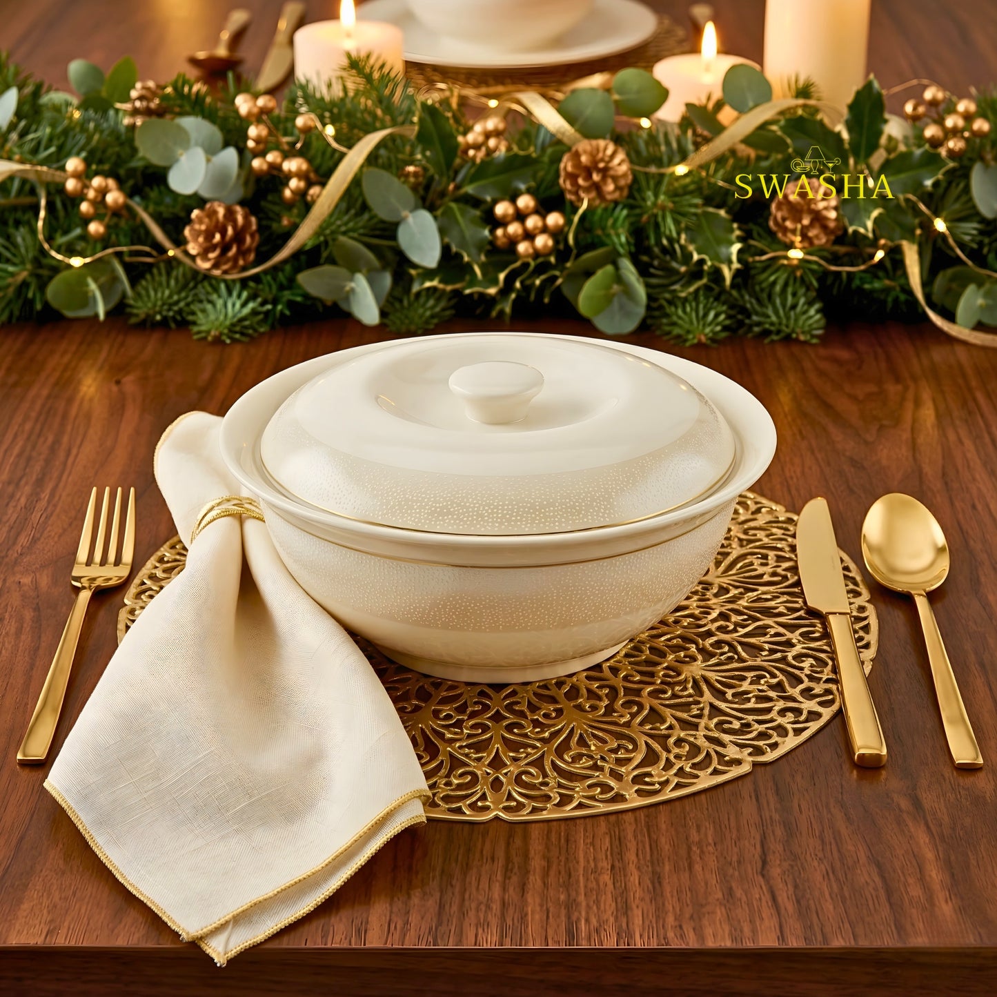 Swasha 62-Piece Premium Dinner Set | Serve 8 | Luxury Porcelain