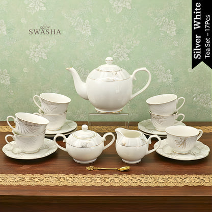 Silver White Vintage 17 Pcs Tea Set