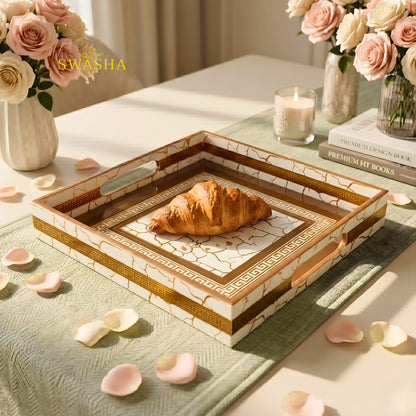 Swasha square resin finish MDF tray on coffee table with candles