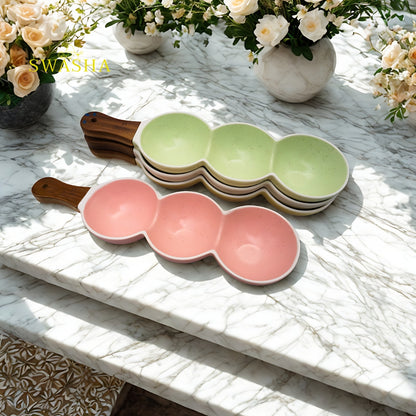 Multi-purpose Ceramic Chip Dip Platter with Handle (Set Of 2) Swasha