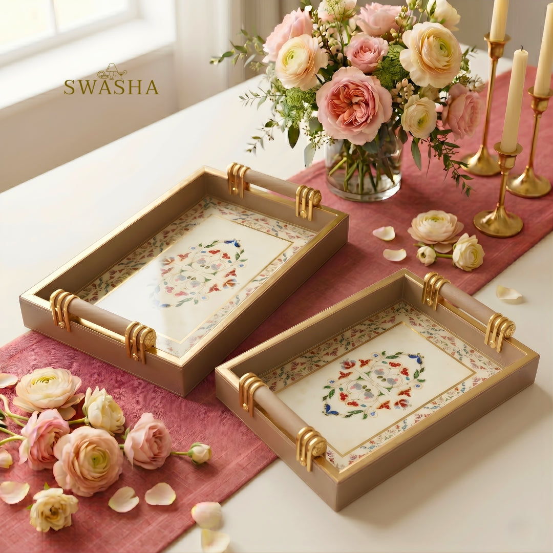 Swasha Designer Serving Trays Set of 2 | Luxury Home Decor & Gifting