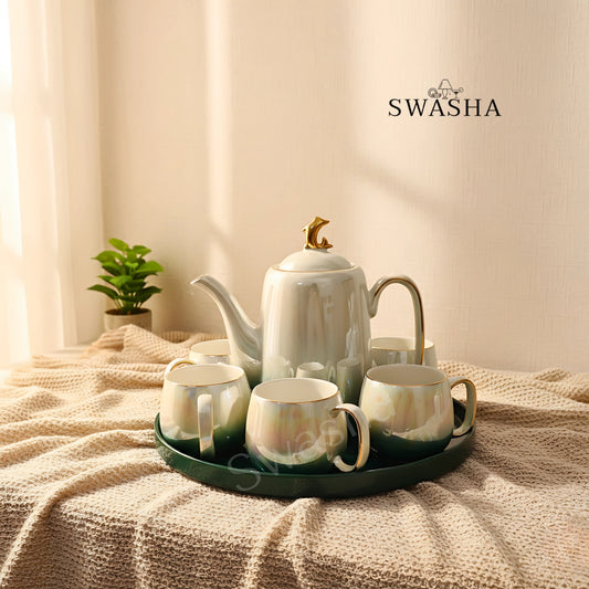 Ceramic Holographic Tea Set with Revolving Tray