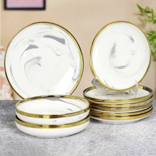 Swasha Porcelain Snacks Set of 9 Pieces | Tableware (Marble White)