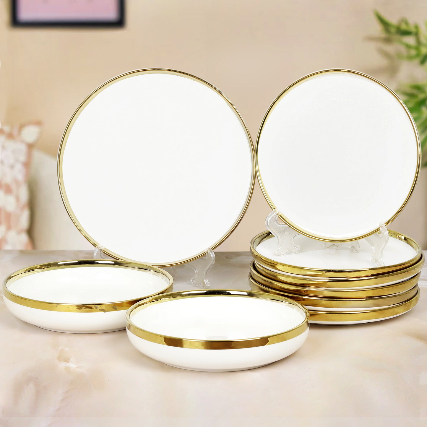 Swasha Porcelain Snacks Set of 9 Pieces | Tableware (Vera White)