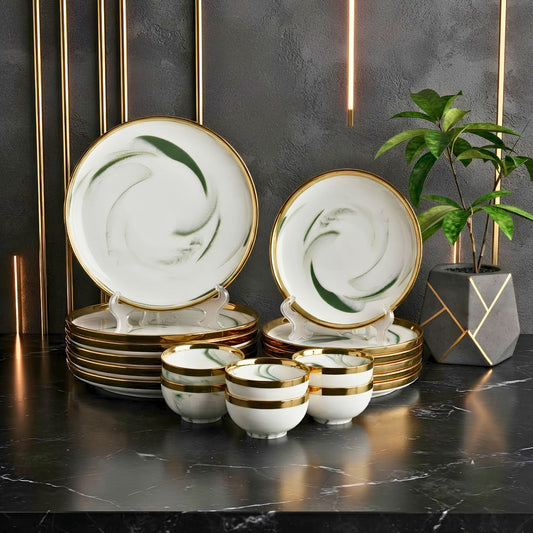 Swasha Porcelain Dinner Set/Snacks Set of 18 Pieces | Tableware (White)