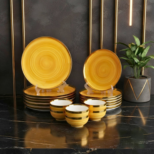 Swasha Porcelain Dinner Set/Snacks Set of 18 Pieces | Tableware (Yellow)
