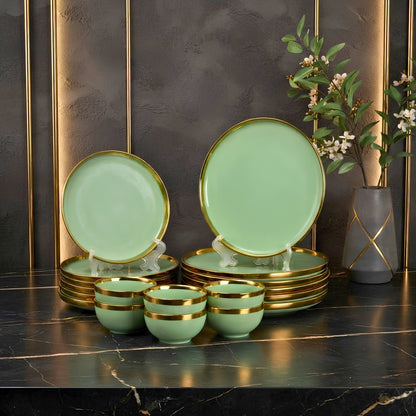 Swasha Porcelain Dinner Set/Snacks Set of 18 Pieces | Tableware (Pale Green)