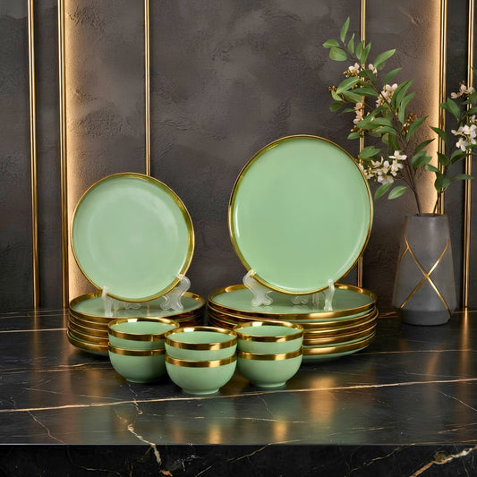 Swasha Porcelain Dinner Set/Snacks Set of 18 Pieces | Tableware (Pale Green)