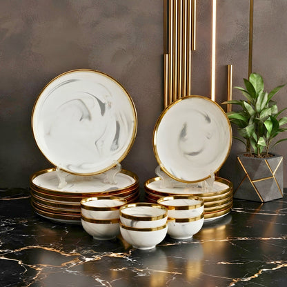 Swasha Porcelain Dinner Set/Snacks Set of 18 Pieces | Tableware (White)