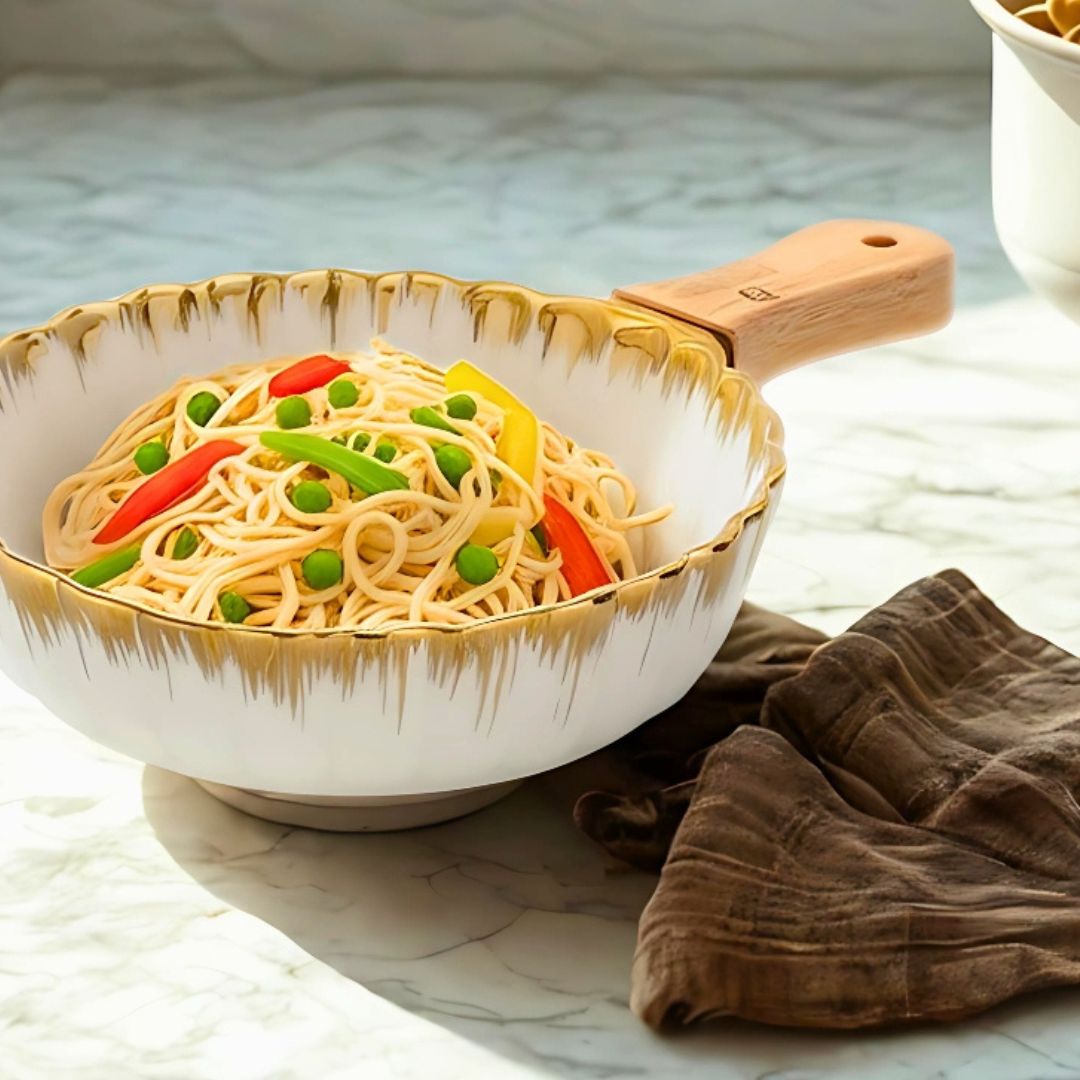 Swasha Porcelain Single Handle Round Serving Platter – Set of 2