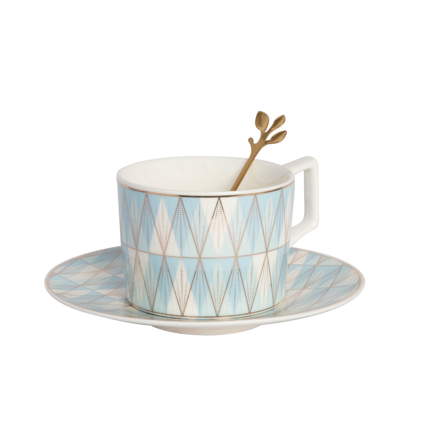 ceramic cup and saucer with spoon