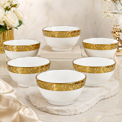Swasha Premium Porcelain Bowl Set of 6 (White Gold)