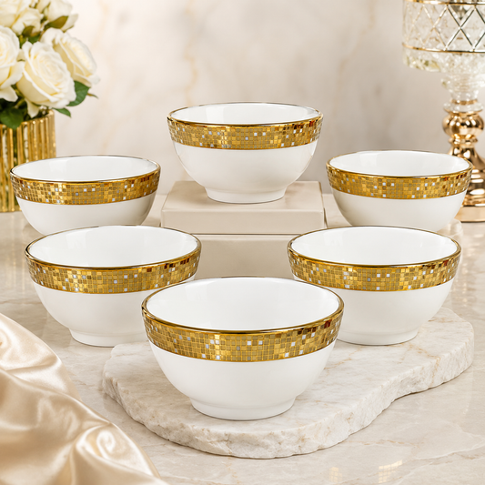 Swasha Premium Porcelain Bowl Set of 6 (White Gold)