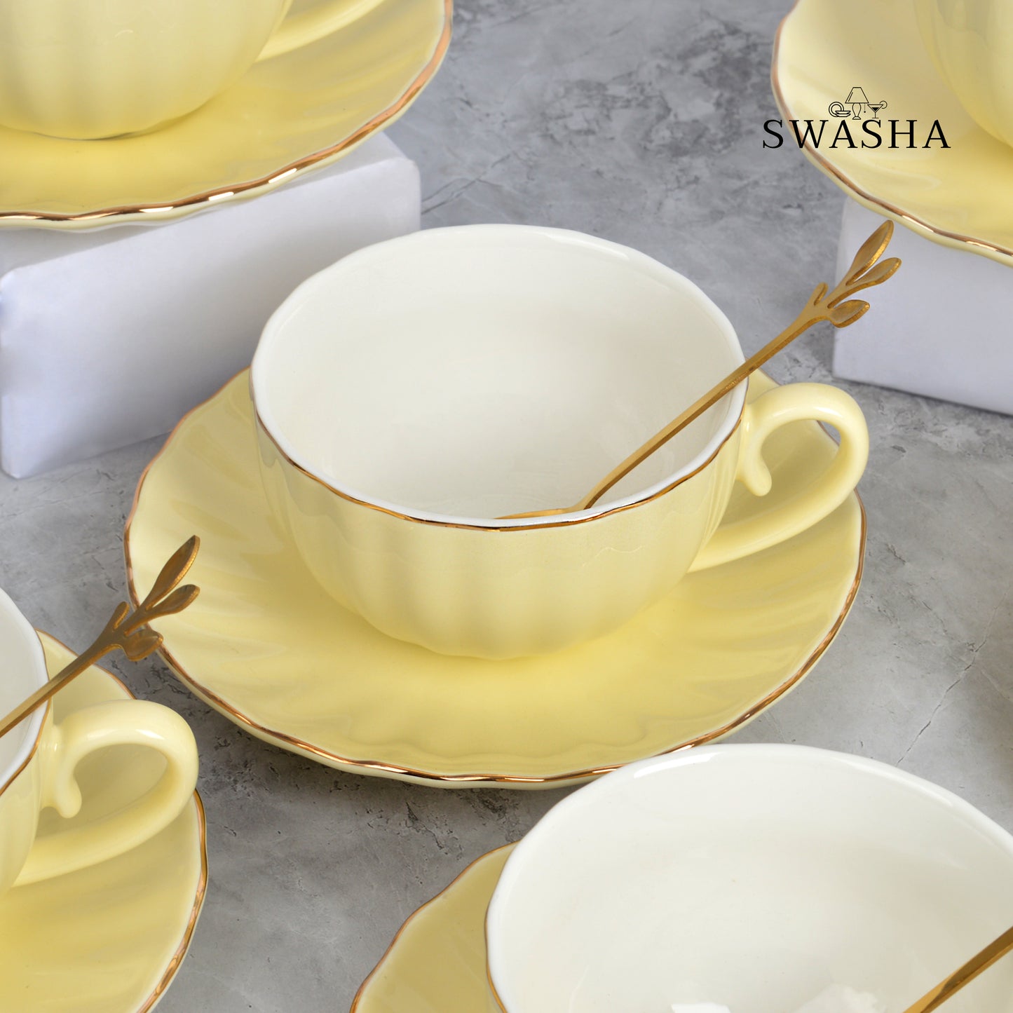 Cup and Saucer with Spoon Set of 6