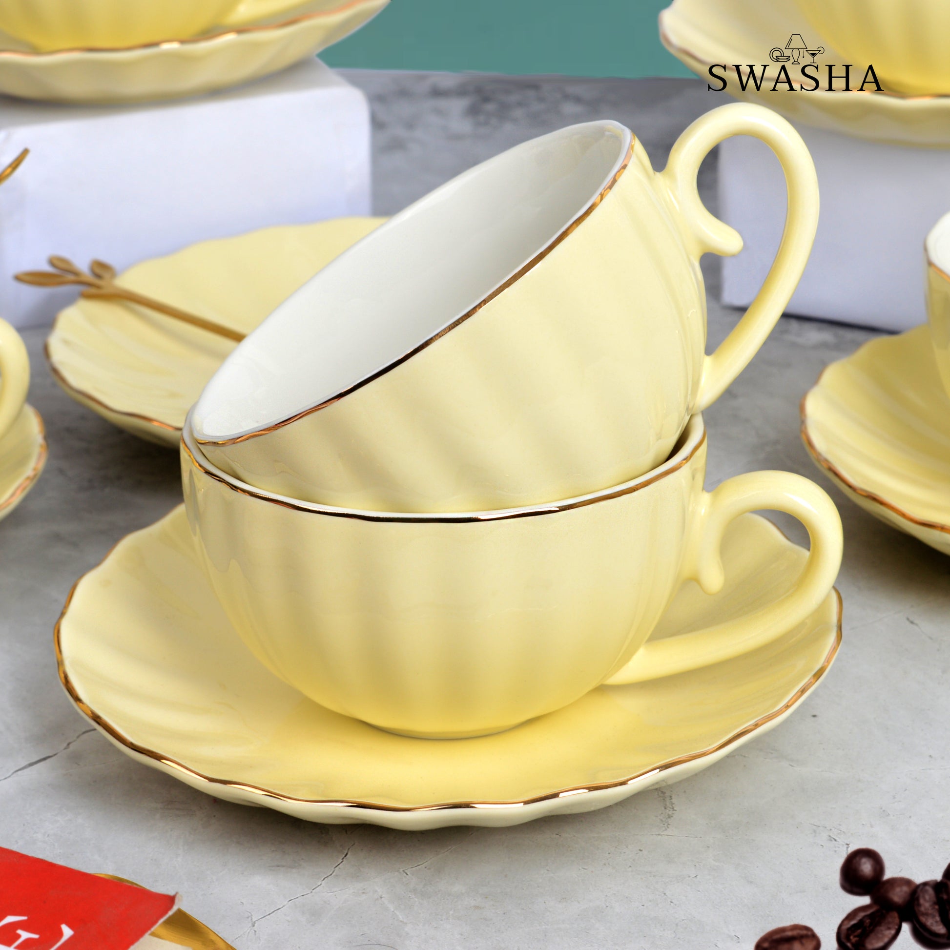 Cup and Saucer with Spoon Set of 6