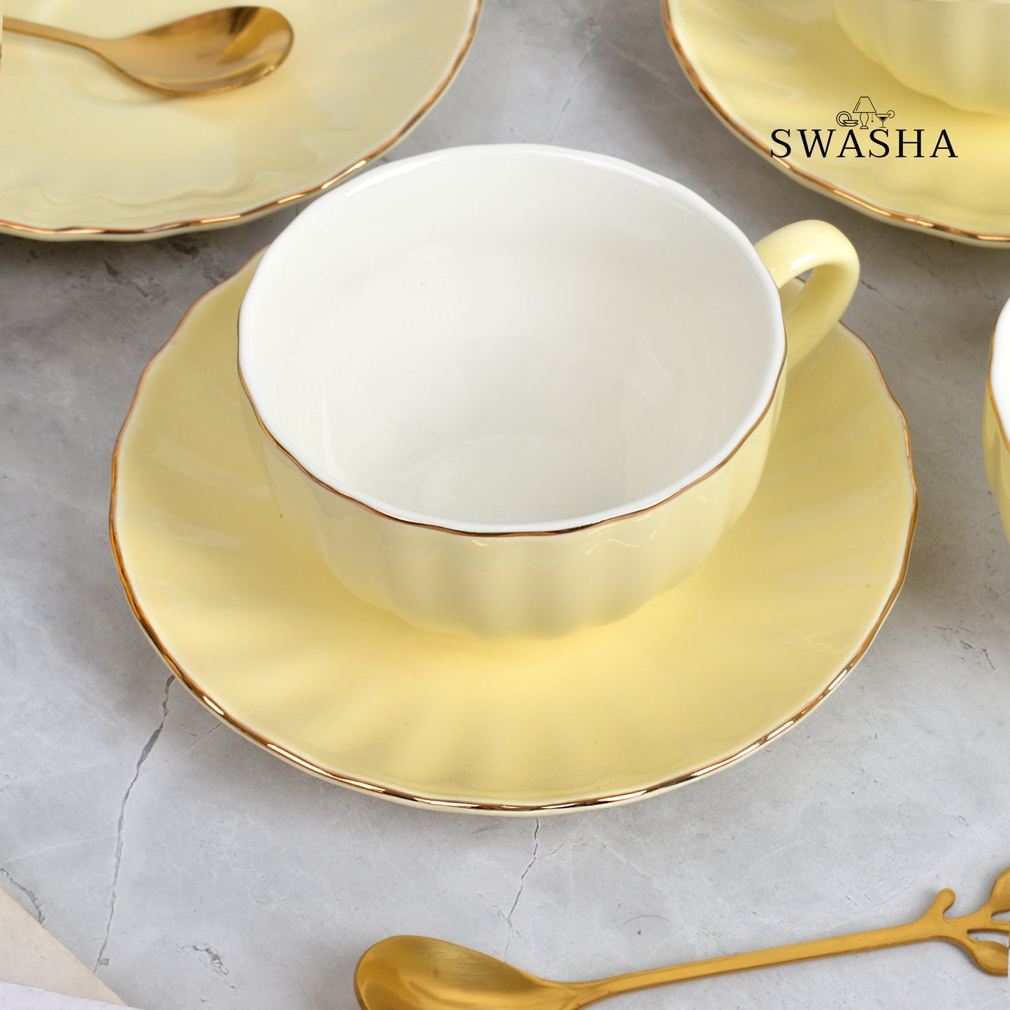 Cup and Saucer with Spoon Set of 6