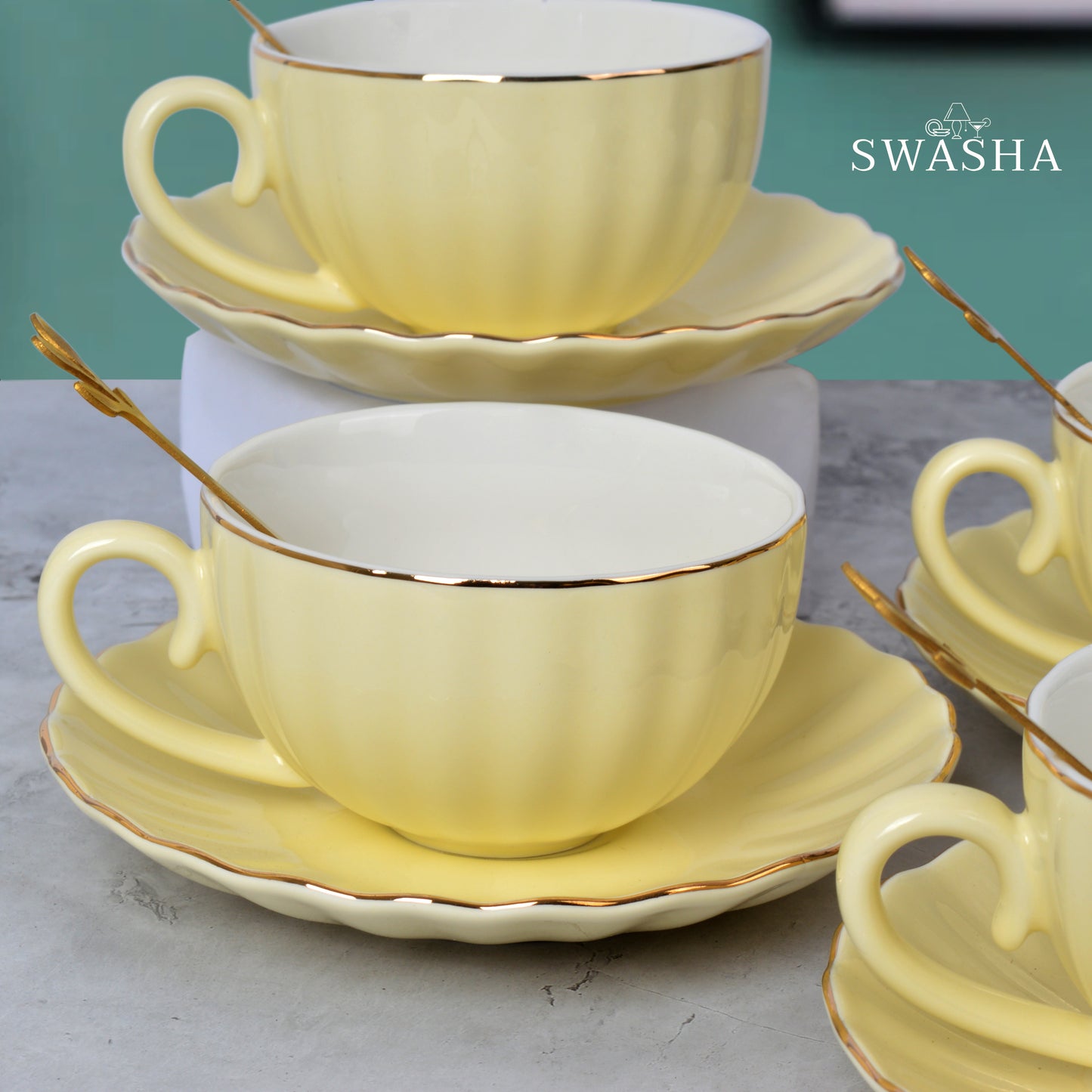 Cup and Saucer with Spoon Set of 6