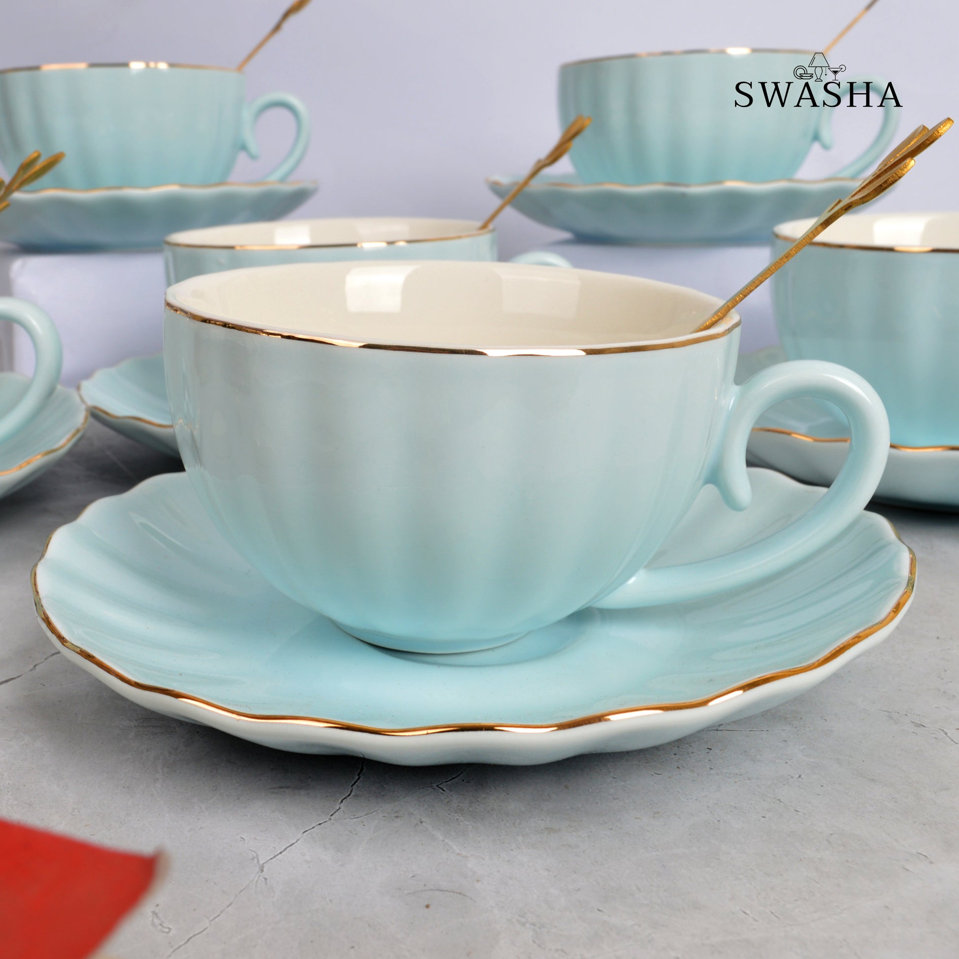 Cup and Saucer with Spoon Set of 6