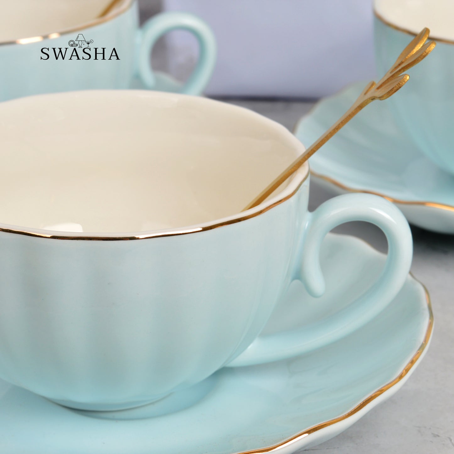 Cup and Saucer with Spoon Set of 6