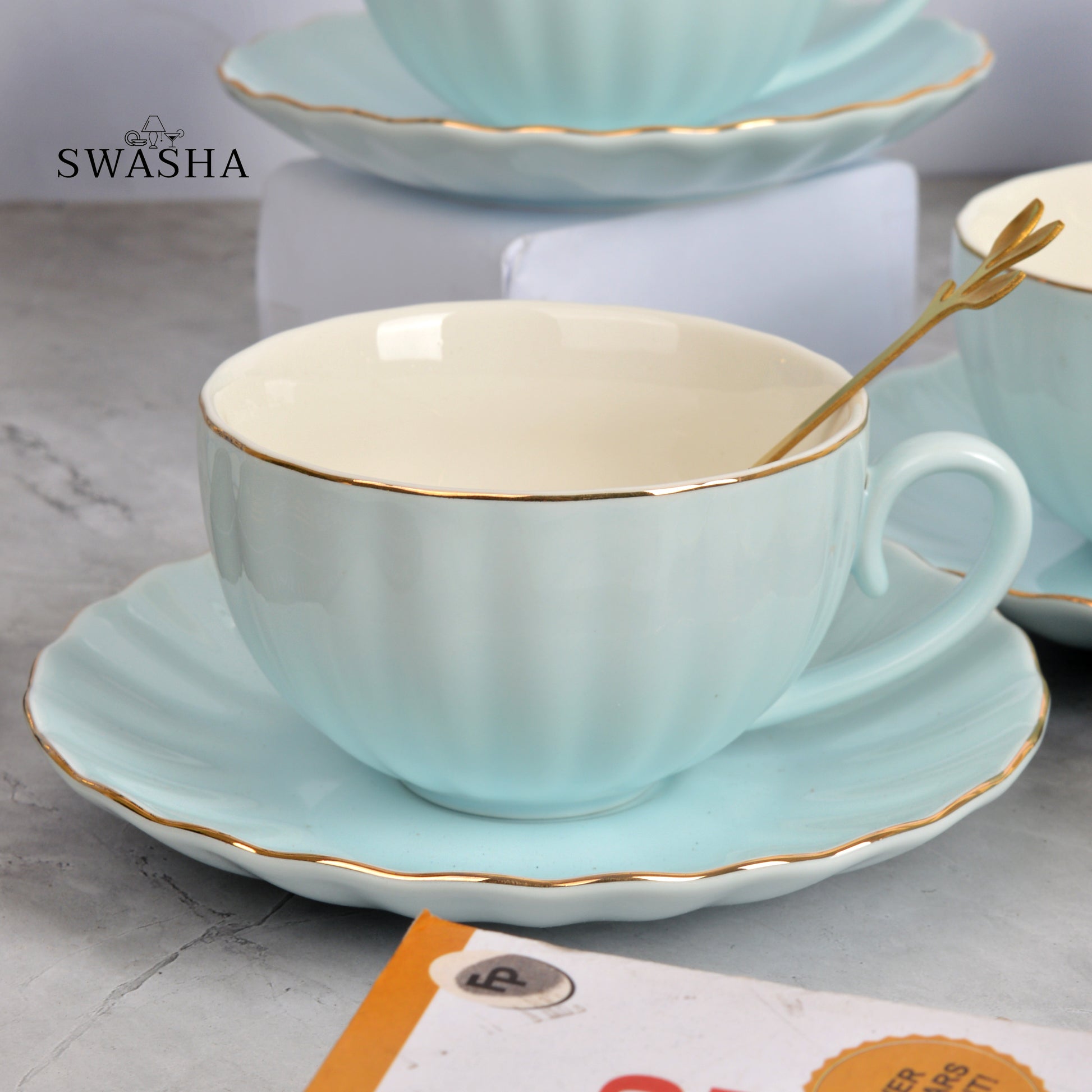 Cup and Saucer with Spoon Set of 6