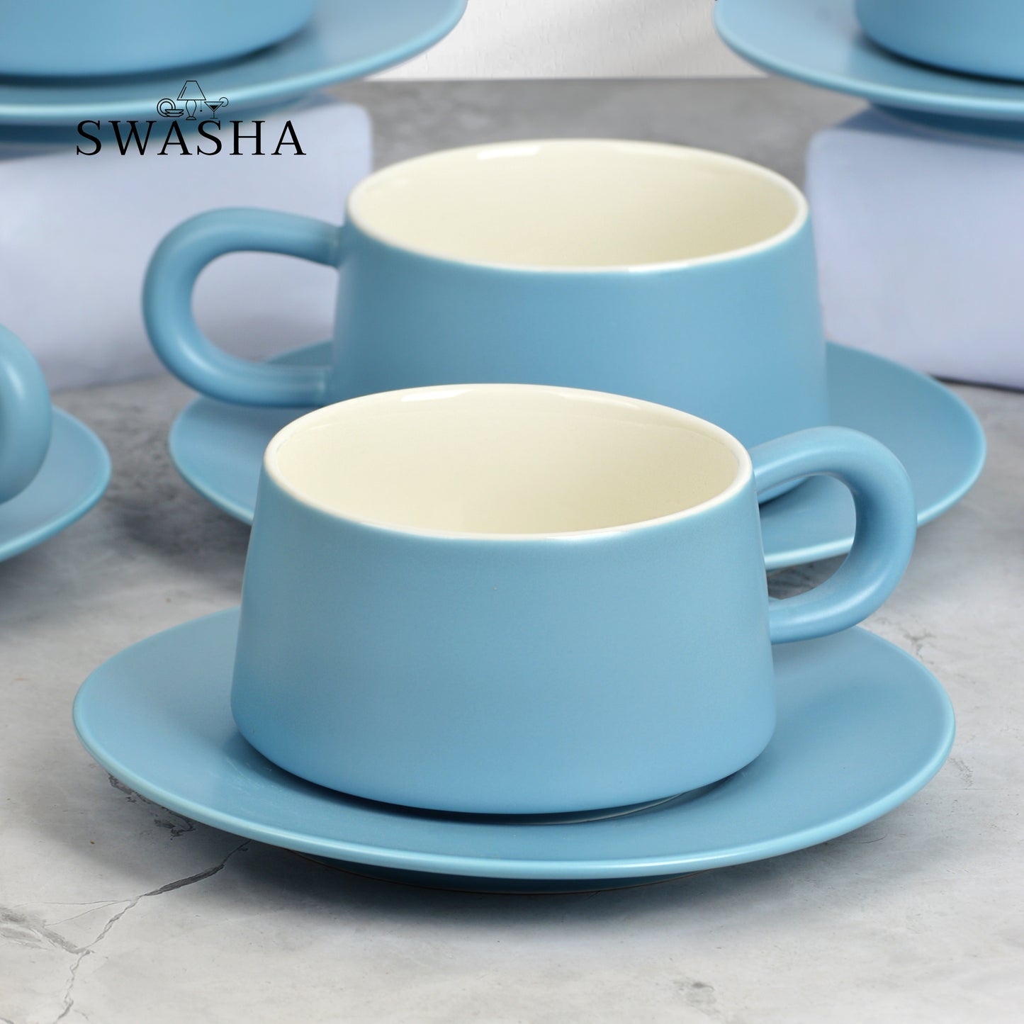 Ceramic Cup and Saucer Set - Set of 6