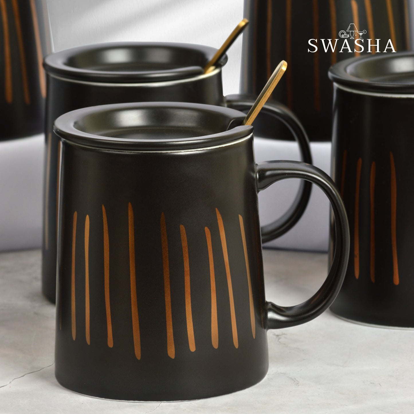 Mug Set of 6 with Lid and Spoons