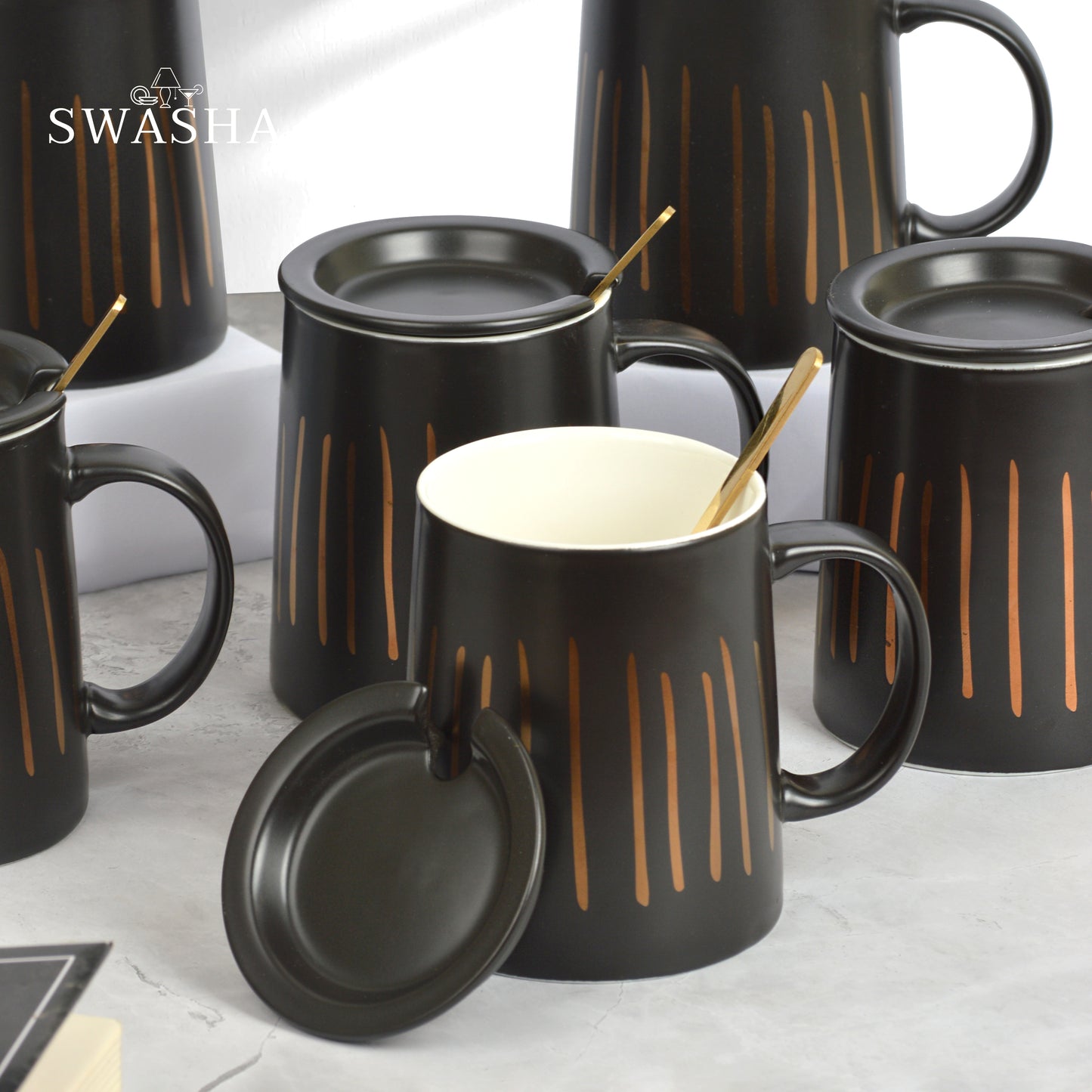 Mug Set of 6 with Lid and Spoons