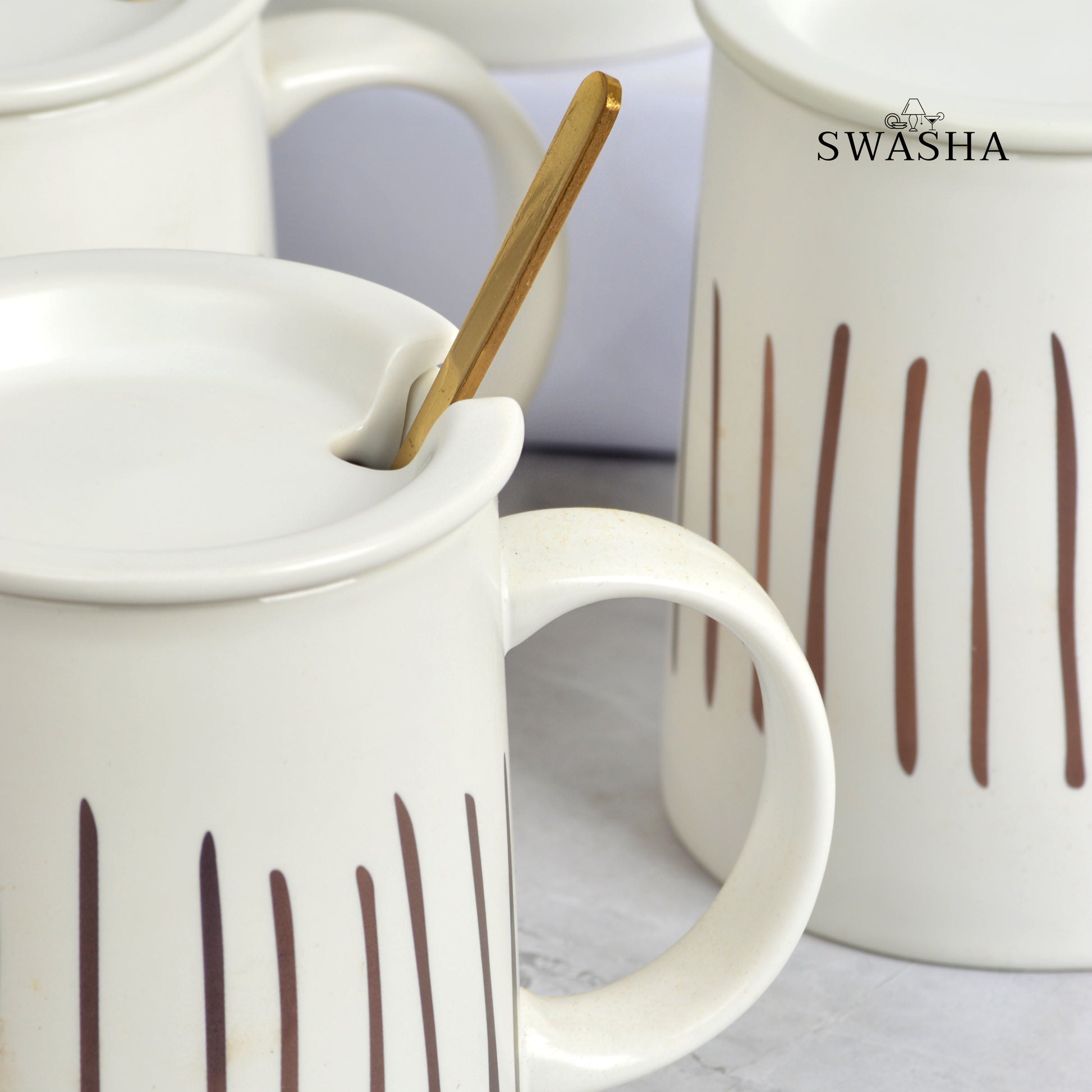 Mug Set of 6 with Lid and Spoons