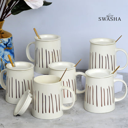 Mug Set of 6 with Lid and Spoons