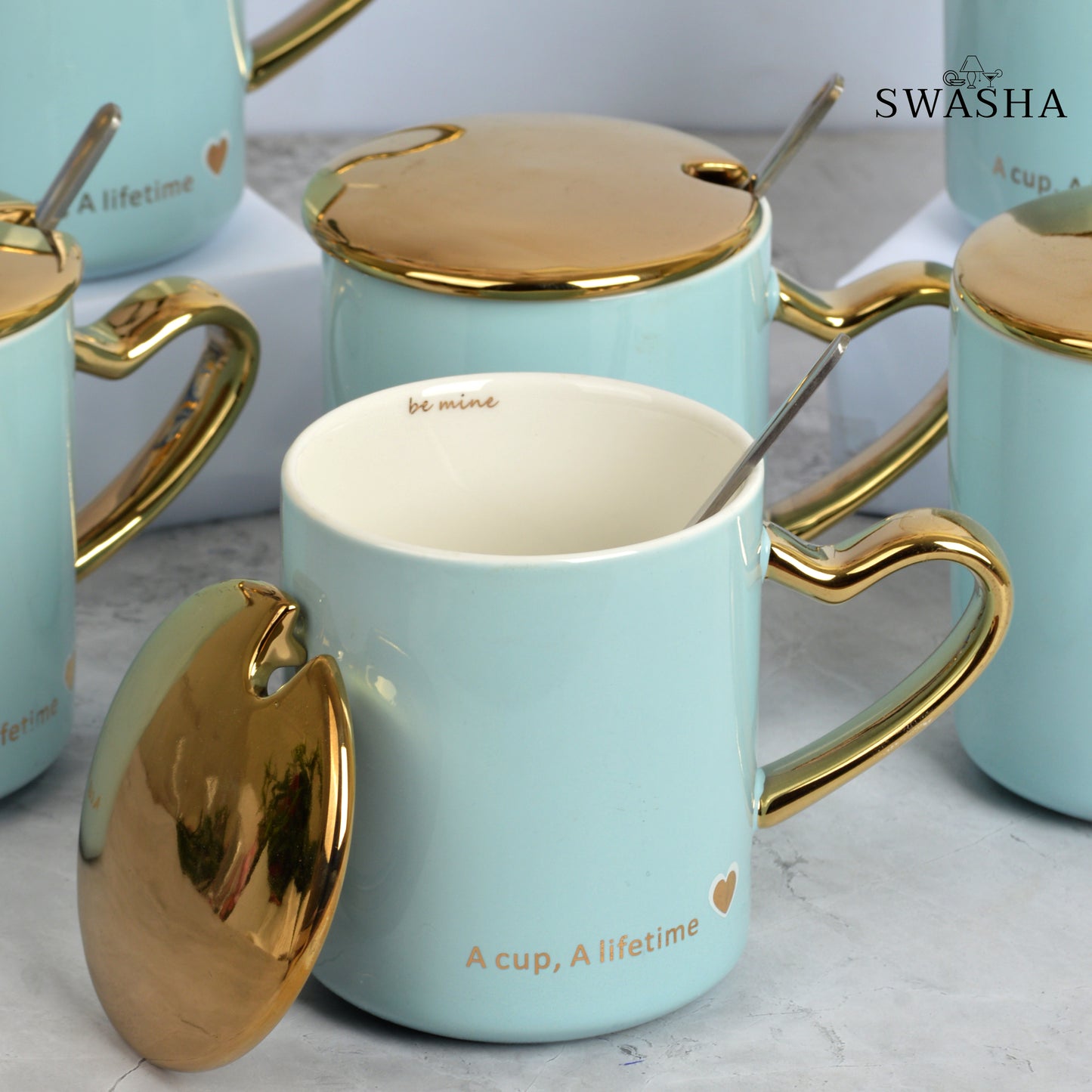 Mug Set of 6 with Lid and Spoons