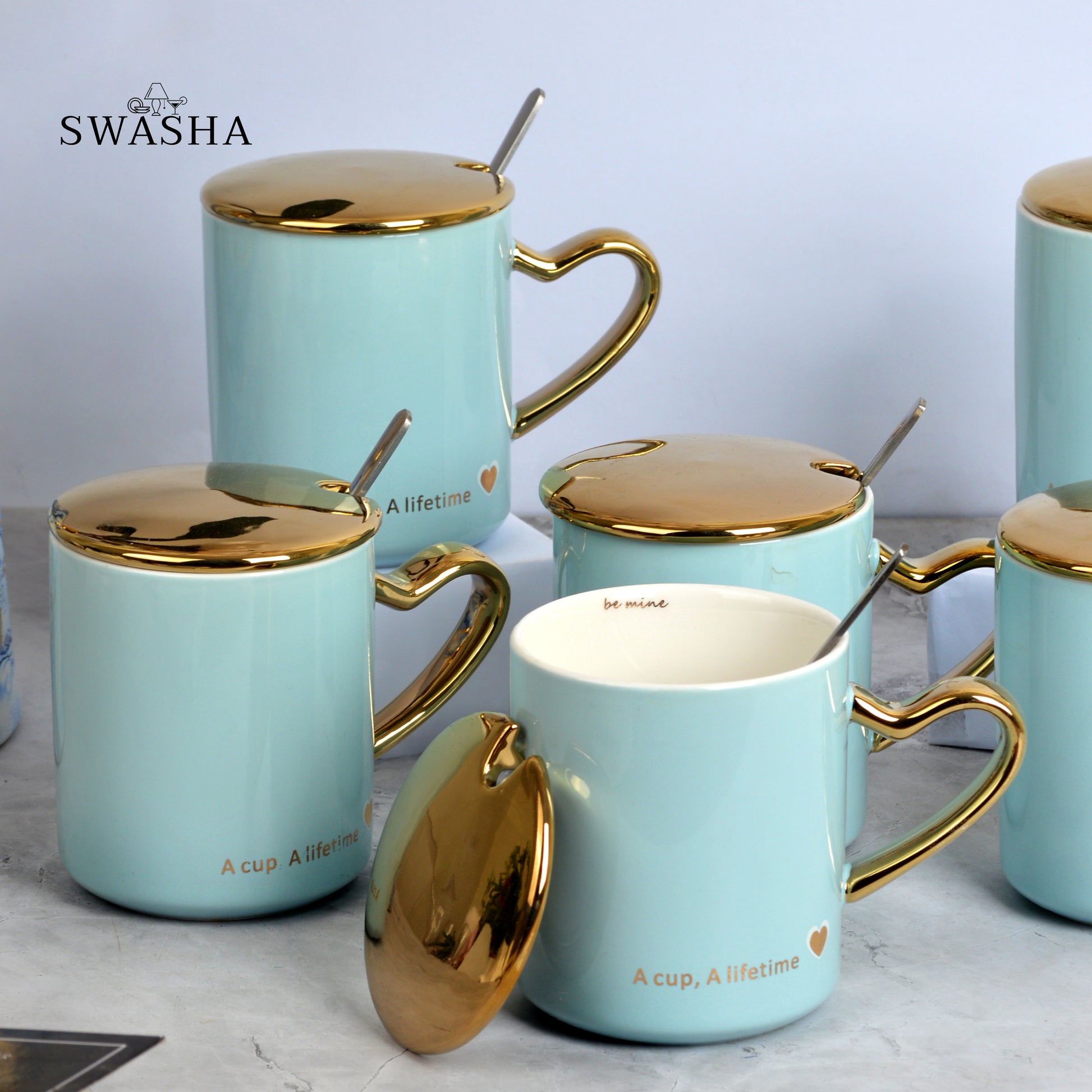 Mug Set of 6 with Lid and Spoons