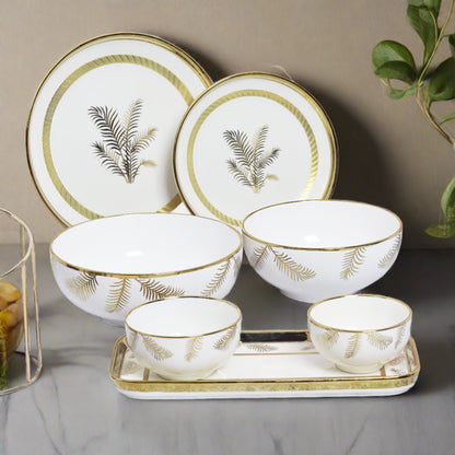 Complete 34-piece ceramic dinnerware set in elegant white finish - ideal for stylish dining occasions.