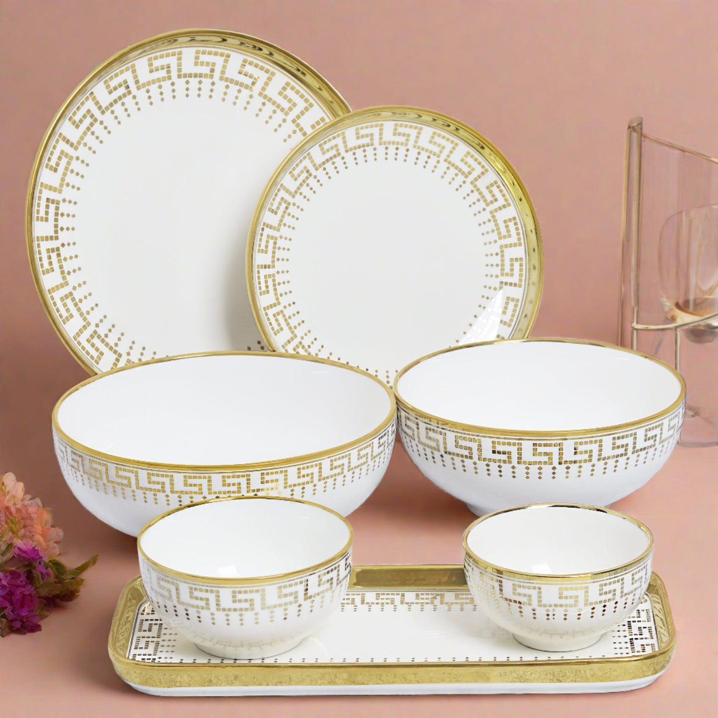 Complete 34-piece ceramic dinner set - ideal for elegant dining and entertaining.