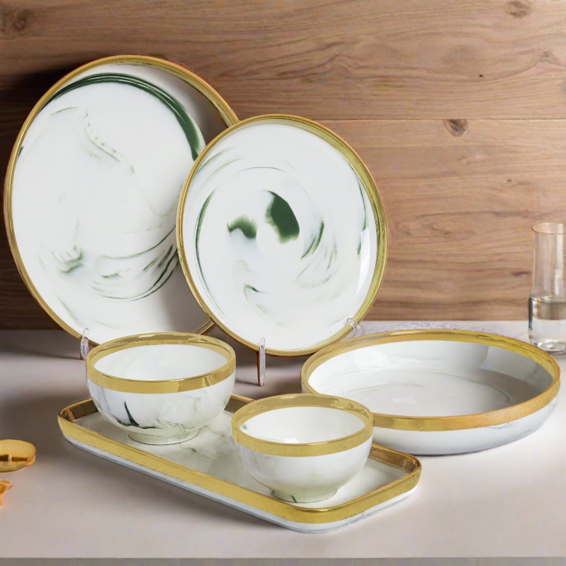 Complete 34-piece ceramic dinnerware set in elegant white finish - ideal for stylish dining occasions